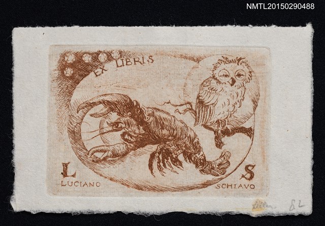 主要名稱：藏書票—螯蝦與貓頭鷹圖檔，第1張，共1張