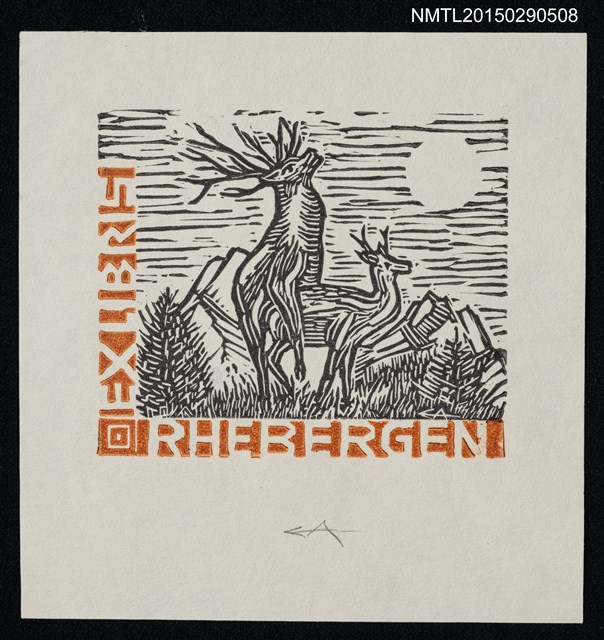主要名稱：藏書票—雄鹿與雌鹿交配圖檔，第1張，共1張