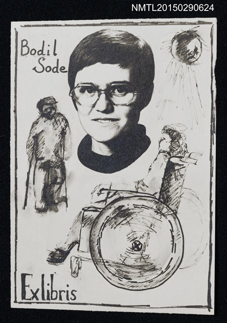 主要名稱：藏書票—短髮人頭像與行動不便者圖檔，第1張，共1張