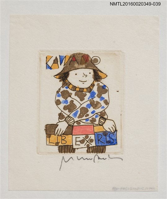 主要名稱：藏書票—雙手交叉的戴帽人/劃一題名：河野英一藏書票集 圖檔，第1張，共2張