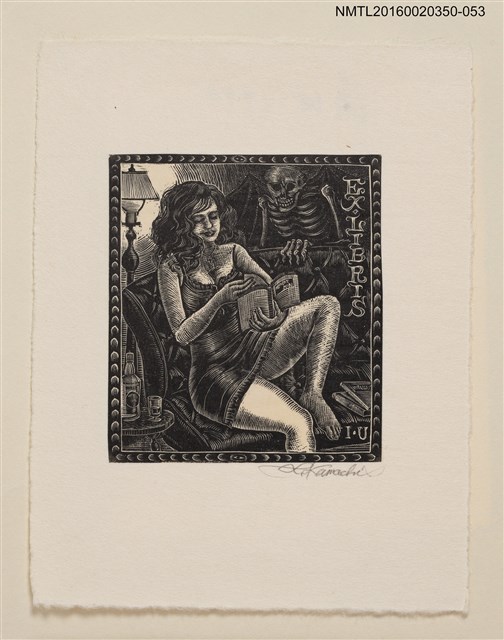 主要名稱：藏書票—閱讀中的女人/劃一題名：內田市五郎藏書票集圖檔，第1張，共1張