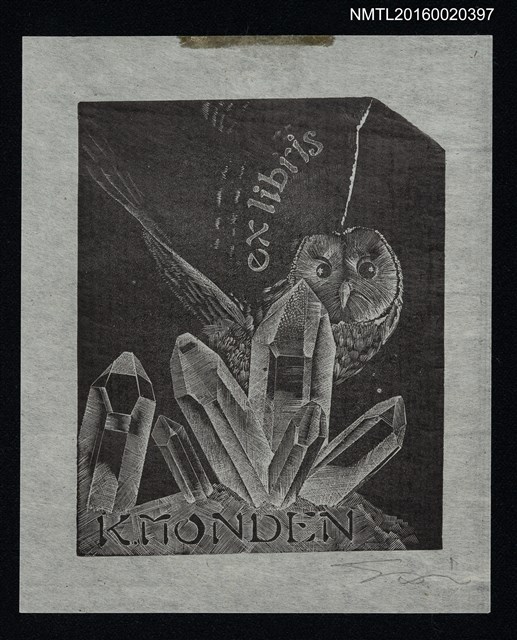 主要名稱：藏書票—貓頭鷹與礦石圖檔，第1張，共1張