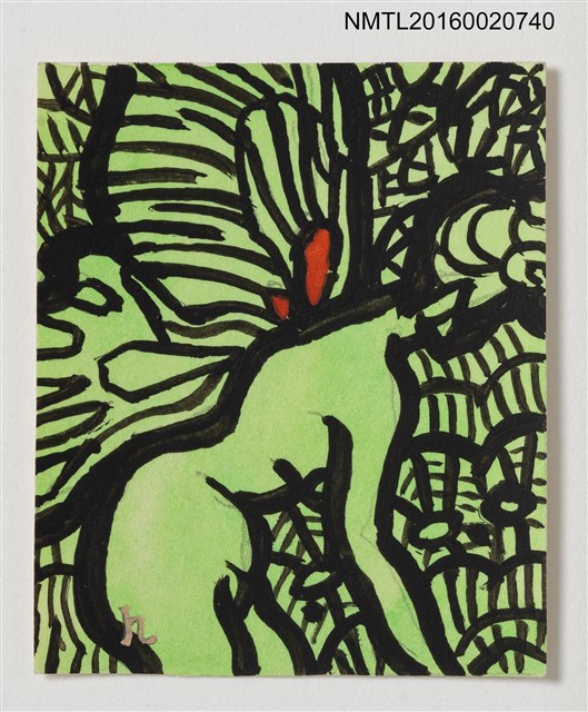 主要名稱：藏書票—裸女蝶（肉筆画）圖檔，第1張，共1張