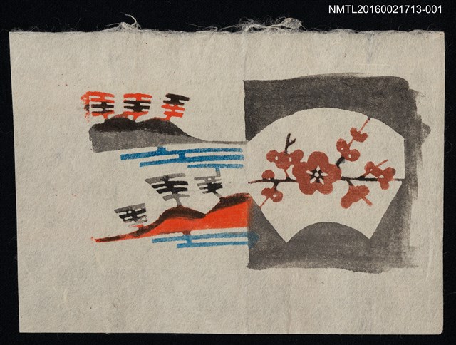 主要名稱：藏書票—梅扇（紅調）圖檔，第1張，共1張