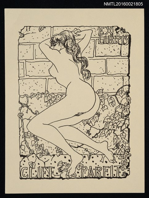 主要名稱：藏書票—裸女與牆邊之藤圖檔，第1張，共1張