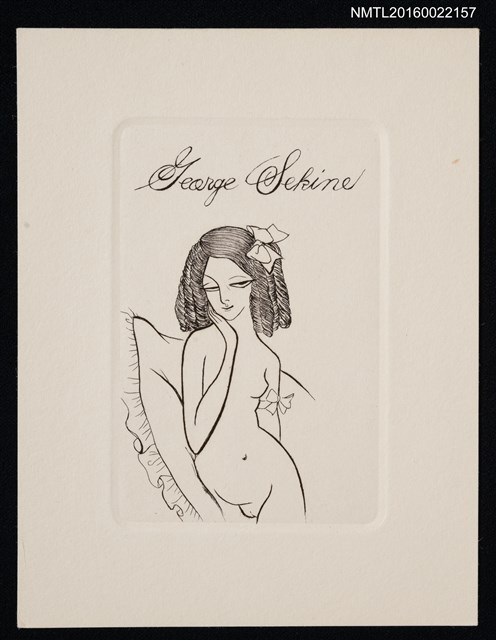 主要名稱：藏書票—別著蝴蝶結的捲髮裸女圖檔，第1張，共1張