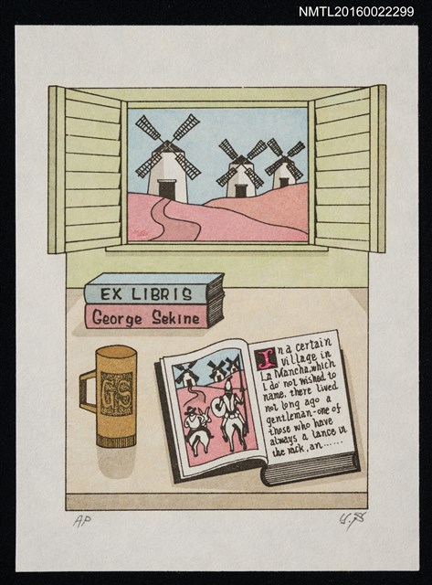 主要名稱：藏書票—窗外的荷蘭風車圖檔，第1張，共1張