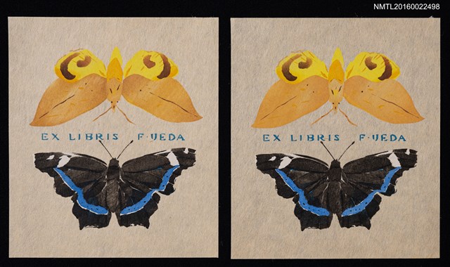 主要名稱：藏書票—黃蛾與黑蝶圖檔，第1張，共1張