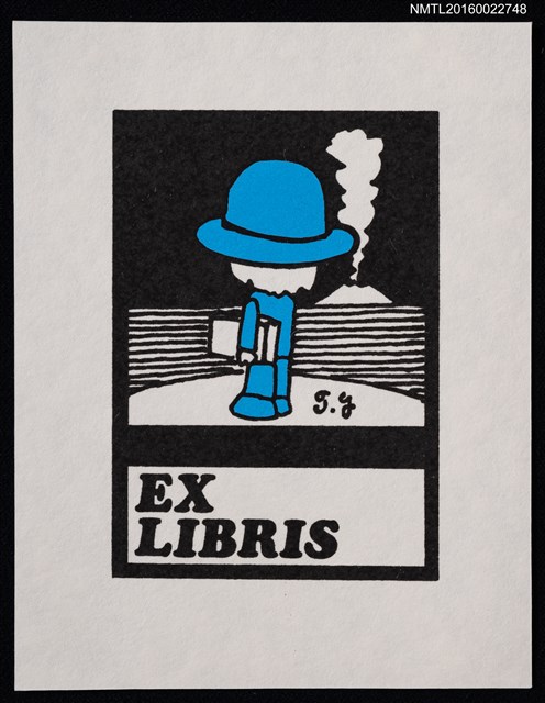 主要名稱：藏書票—藍衣藍帽人圖檔，第1張，共1張