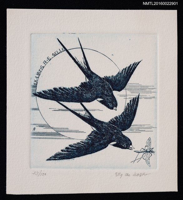 主要名稱：藏書票—雙燕追蚊圖檔，第1張，共1張