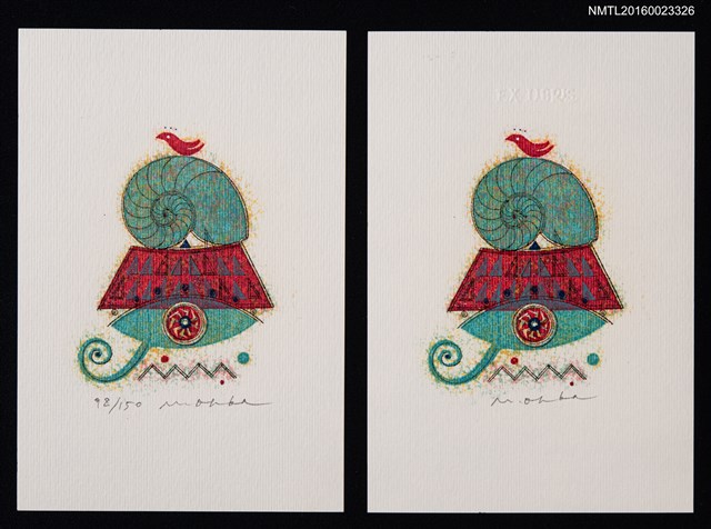 主要名稱：藏書票—小紅鳥與鸚鵡螺圖檔，第1張，共3張