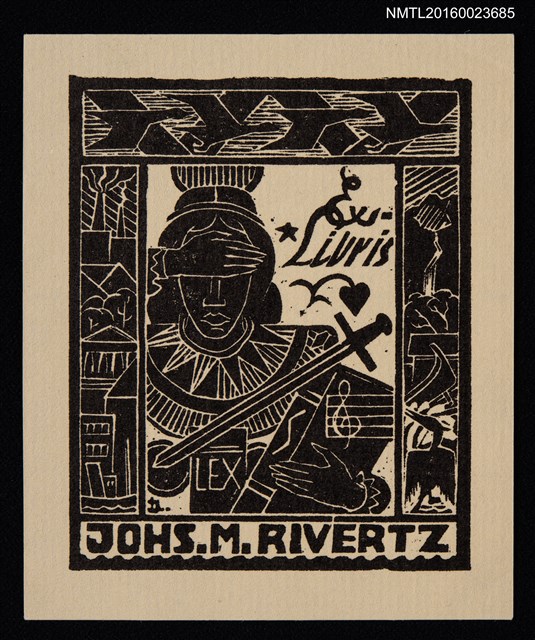 主要名稱：藏書票—遮眼彈奏圖檔，第1張，共1張