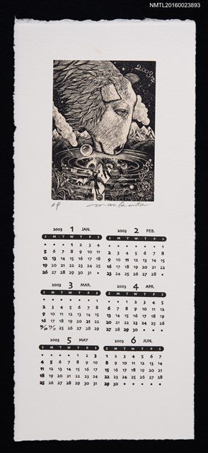 主要名稱：藏書票月曆－2003年1月~6月圖檔，第1張，共1張