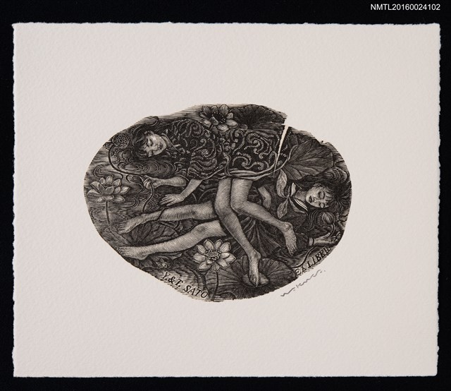 主要名稱：藏書票—二少女涅槃図圖檔，第1張，共1張