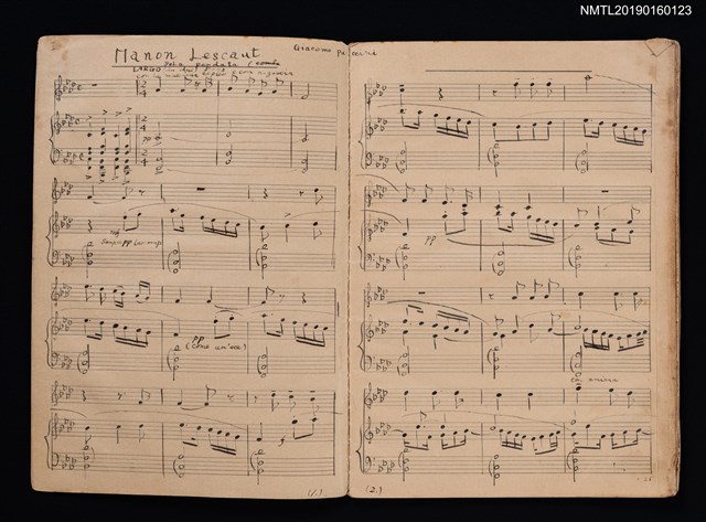 主要名稱：Manon Lescaum樂譜；Wild Rose樂譜；故鄉樂譜；安平小調樂譜（音樂簿筆記本）圖檔，第2張，共2張