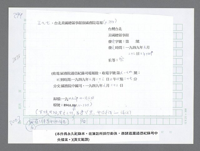 主要名稱：美國國務院臺灣檔案（五）（1945~1949）圖檔，第1009張，共1048張