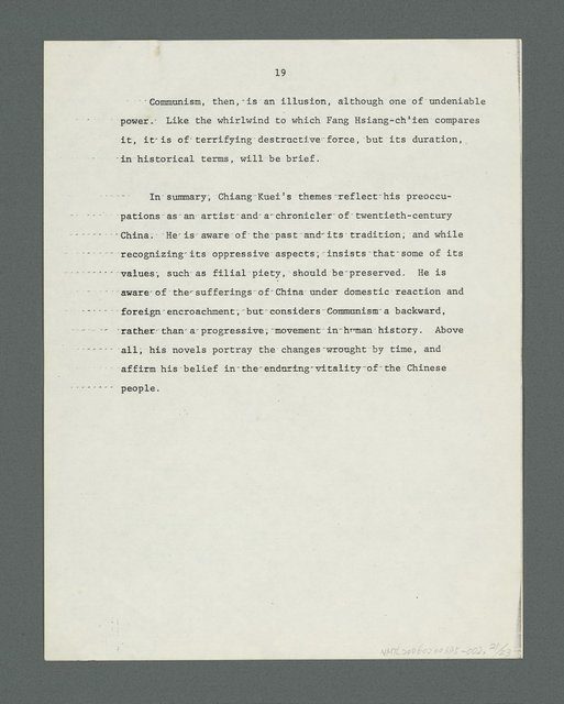 主要名稱：Themes in Chiang Kuei’s Fiction（論姜貴小說的主題）圖檔，第21張，共24張