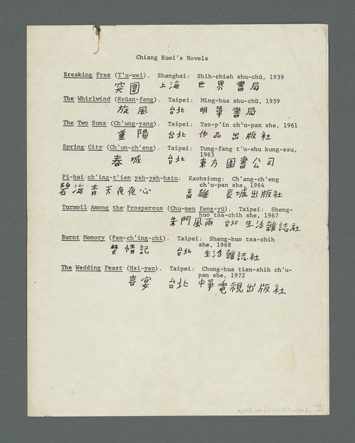主要名稱：Themes in Chiang Kuei’s Fiction（論姜貴小說的主題）圖檔，第23張，共24張