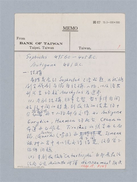 主要名稱：安蒂岡尼：Sophocles 495B.C.-405B.C./劃一題名：名劇分析圖檔，第1張，共16張