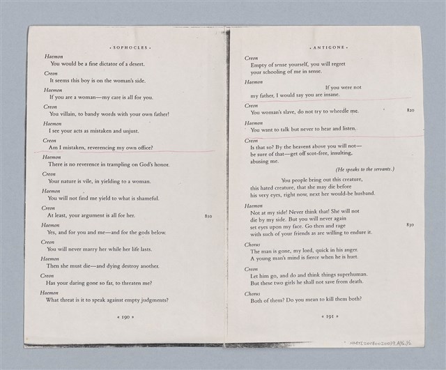 主要名稱：安蒂岡尼：Sophocles 495B.C.-405B.C./劃一題名：名劇分析圖檔，第15張，共16張