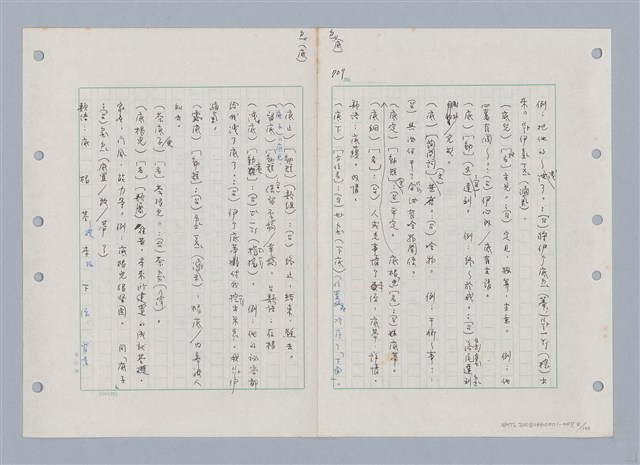 主要名稱：國台對照活用辭典印製手稿/副題名：ㄉ一~ㄉㄨㄥˋ圖檔，第8張，共102張