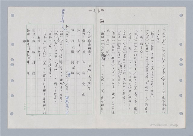 主要名稱：國台對照活用辭典印製手稿/副題名：ㄋㄚ~ㄋ一ˋ圖檔，第15張，共67張