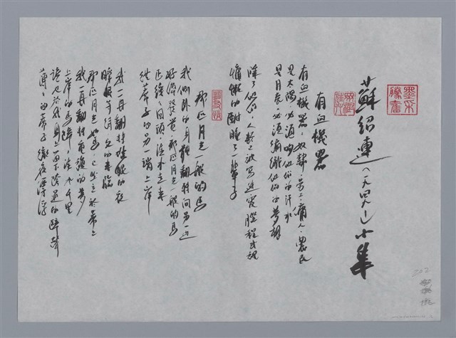 主要名稱：蘇紹連小集：有血機器、那匹月光一般的馬、鈕釦/劃一題名：台灣現代詩手抄本圖檔，第1張，共2張