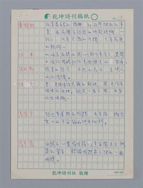 主要名稱：笠詩人小評/劃一題名：笠下的一群；笠詩人作品選讀圖檔，第15張，共17張