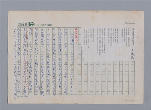 主要名稱：我是這裡的陌生人 吳瀛濤/劃一題名：笠下的一群；笠詩人作品選讀圖檔，第1張，共4張