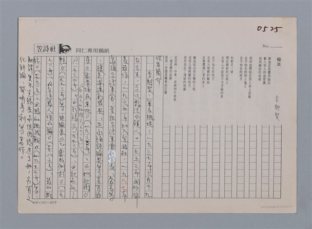 主要名稱：輸血 李魁賢/劃一題名：笠下的一群；笠詩人作品選讀圖檔，第4張，共6張