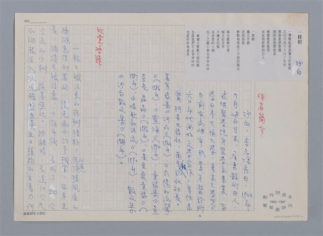 主要名稱：一棵樹 沙白 /劃一題名：笠下的一群；笠詩人作品選讀圖檔，第1張，共4張