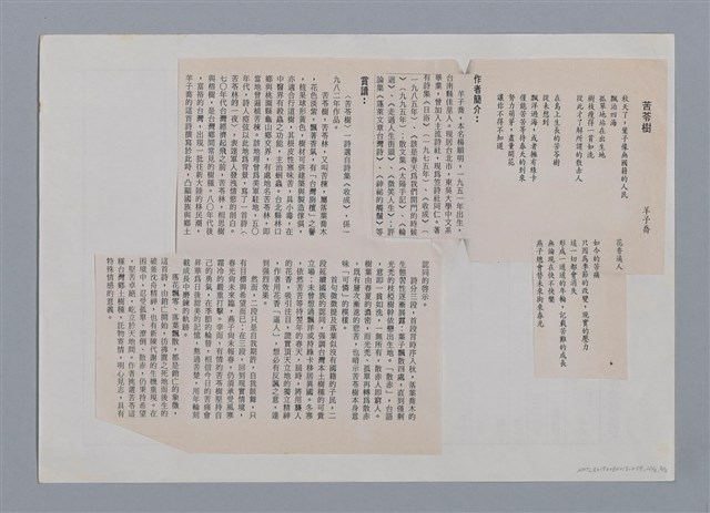 主要名稱：苦苓樹 羊子喬（影本）/劃一題名：笠下的一群；笠詩人作品選讀圖檔，第6張，共7張