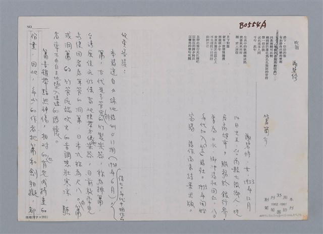 主要名稱：吹簫 謝碧修/劃一題名：笠下的一群；笠詩人作品選讀圖檔，第3張，共4張