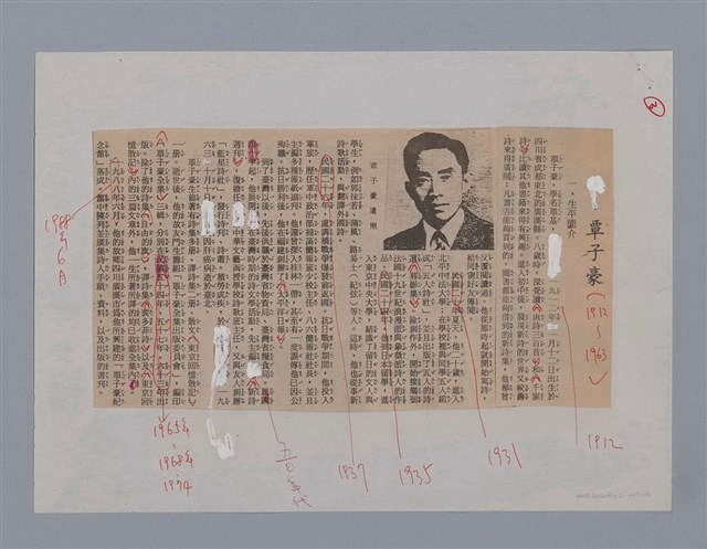 主要名稱：覃子豪（1912~1963）/劃一題名：劃一題名：彩筆傳華彩——台灣譯詩20家圖檔，第1張，共6張
