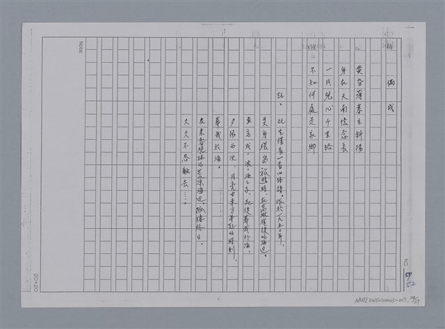主要名稱：卷1 羅浪中文詩集（影本）/劃一題名：《羅浪詩文集》編輯資料圖檔，第54張，共72張