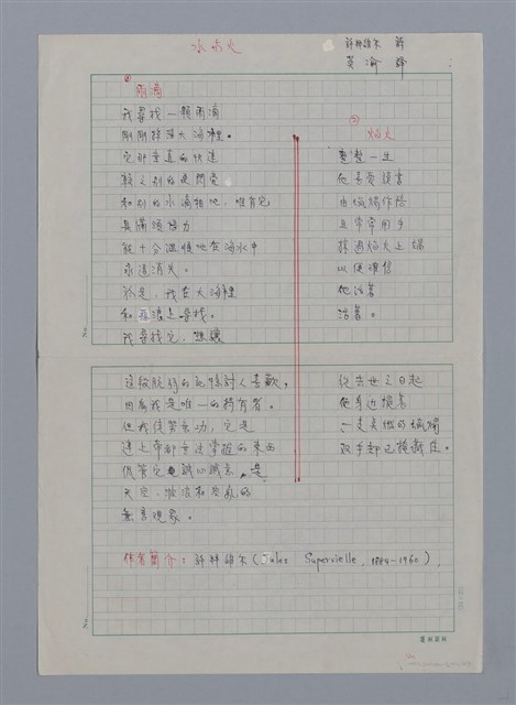 主要名稱：許拜維爾JULES SUPERIVELLE/劃一題名：法國二十世紀詩選圖檔，第3張，共11張