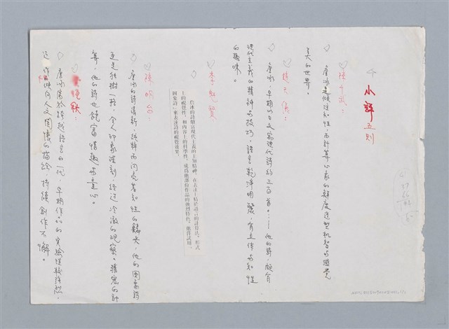 主要名稱：小評五則/劃一題名：認識詹冰 第3輯：評介/劃一題名：認識詹冰．羅浪圖檔，第1張，共1張