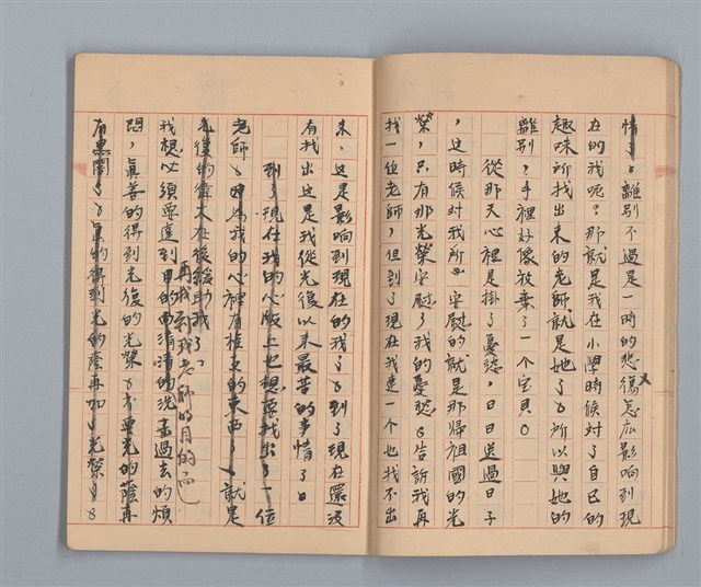 主要名稱：省立高雄女子中學作文簿：初中部二年級下學期（「我的幼年」等）圖檔，第8張，共21張
