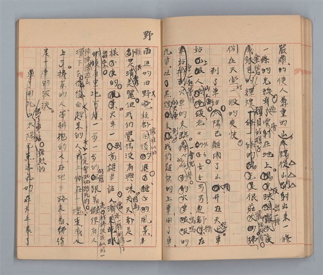 主要名稱：省立高雄女子中學作文簿：初中部二年級下學期（「我的幼年」等）圖檔，第14張，共21張