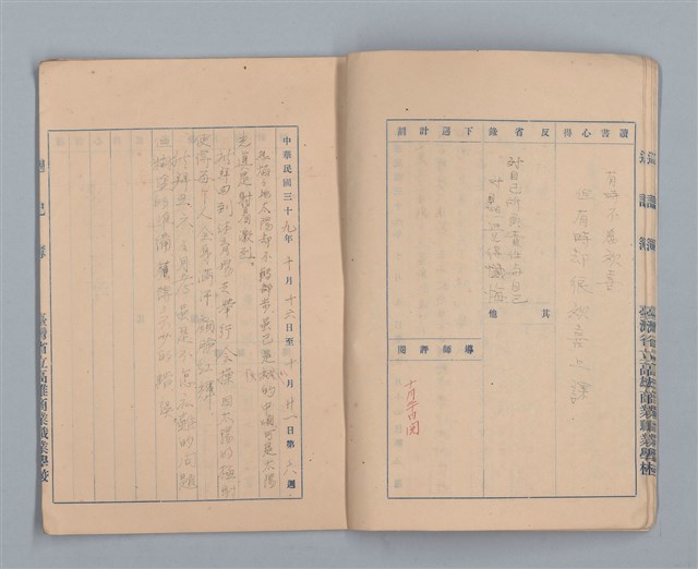 主要名稱：省立高雄商業職業學校週記簿：高級部二年級上學期圖檔，第7張，共15張