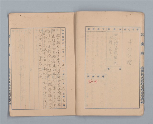主要名稱：省立高雄商業職業學校週記簿：高級部二年級上學期圖檔，第8張，共15張