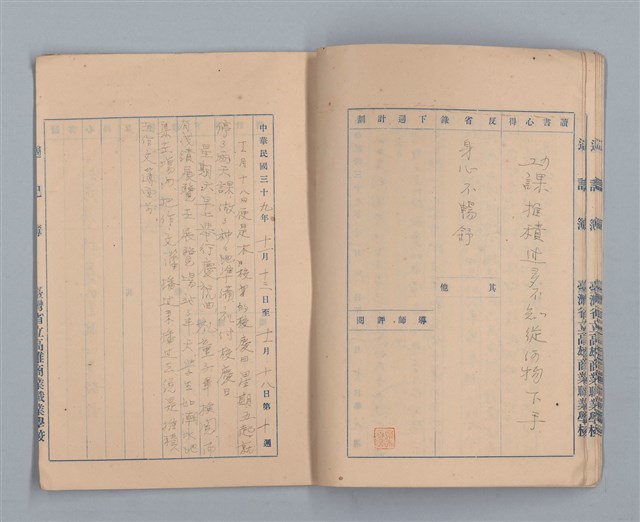 主要名稱：省立高雄商業職業學校週記簿：高級部二年級上學期圖檔，第11張，共15張