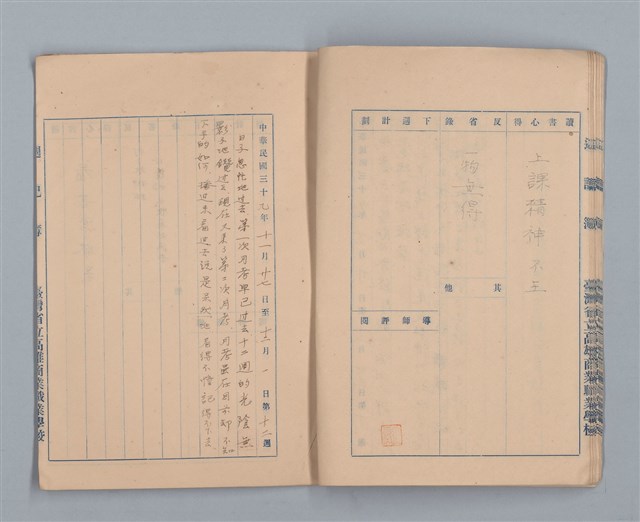 主要名稱：省立高雄商業職業學校週記簿：高級部二年級上學期圖檔，第13張，共15張