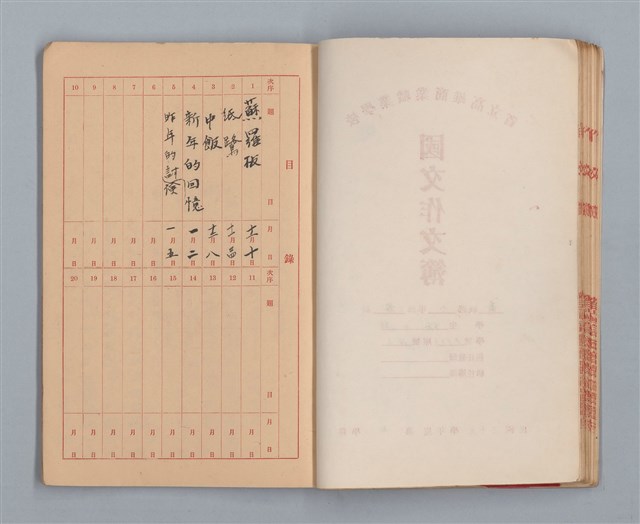 主要名稱：省立高雄商業職業學校國文作文簿：高級部二年級上學期（「暑假的告終」等）圖檔，第19張，共33張