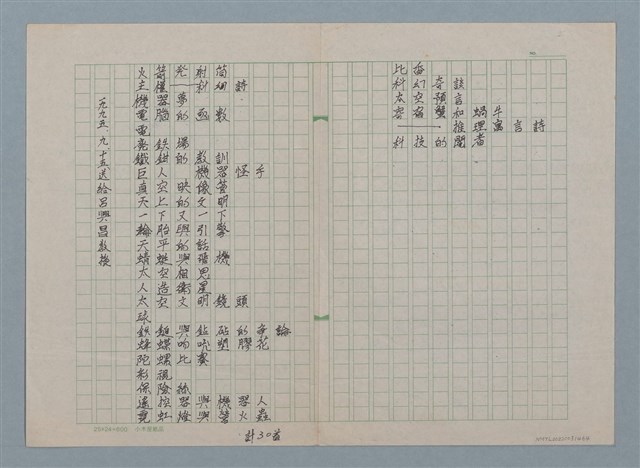 主要名稱：作品目錄（1995.9.15送給呂興昌教授）圖檔，第1張，共1張