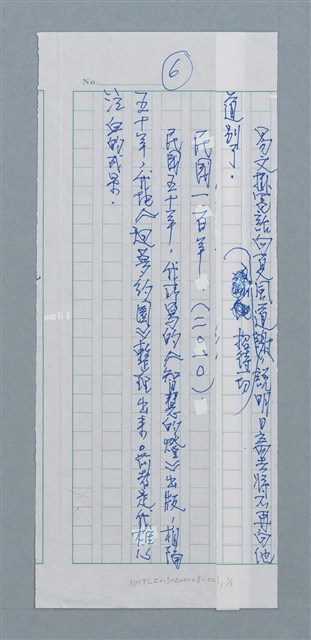 主要名稱：無題名：易文掛電話....../劃一題名：迴夢約園—揭開《智慧的燈》的面紗（校對手寫散稿）圖檔，第1張，共1張