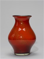 噴金沙雕七彩花紅琉璃花瓶藏品圖，第4張