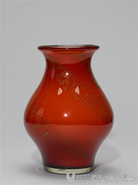 噴金沙雕七彩花紅琉璃花瓶藏品圖，第2張