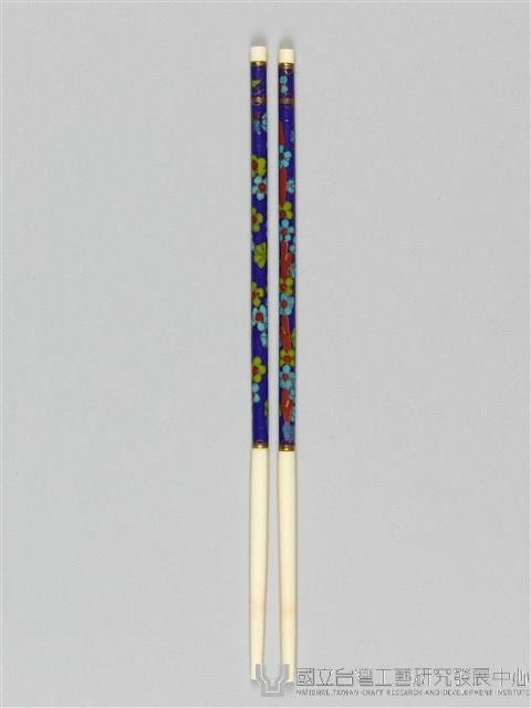 景泰藍筷子乙盒(兩雙)-藍底藏品圖，第1張