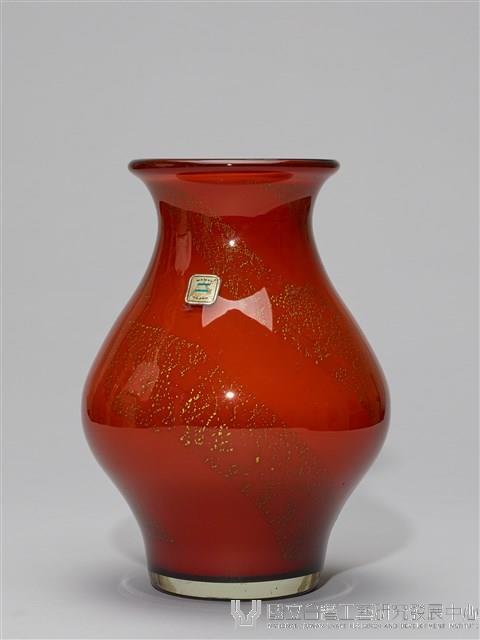 噴金沙雕七彩花紅琉璃花瓶藏品圖，第3張